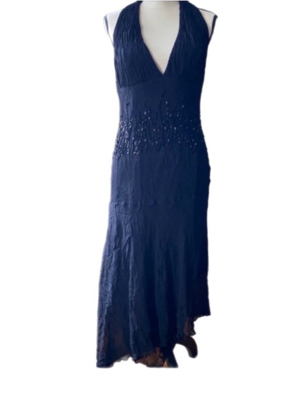 Black asymmetrical beaded vintage embellished halter maxi dress